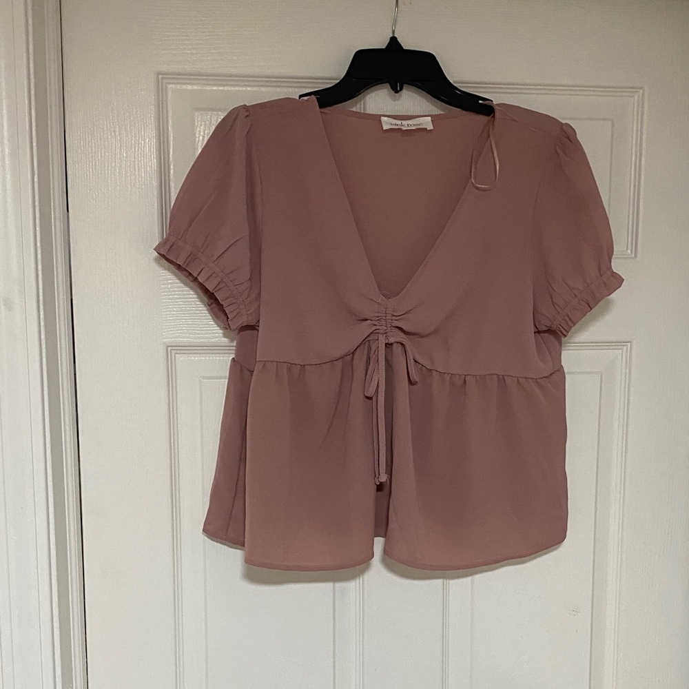 Pink Rose Mauve Tie-Front Peplum Blouse